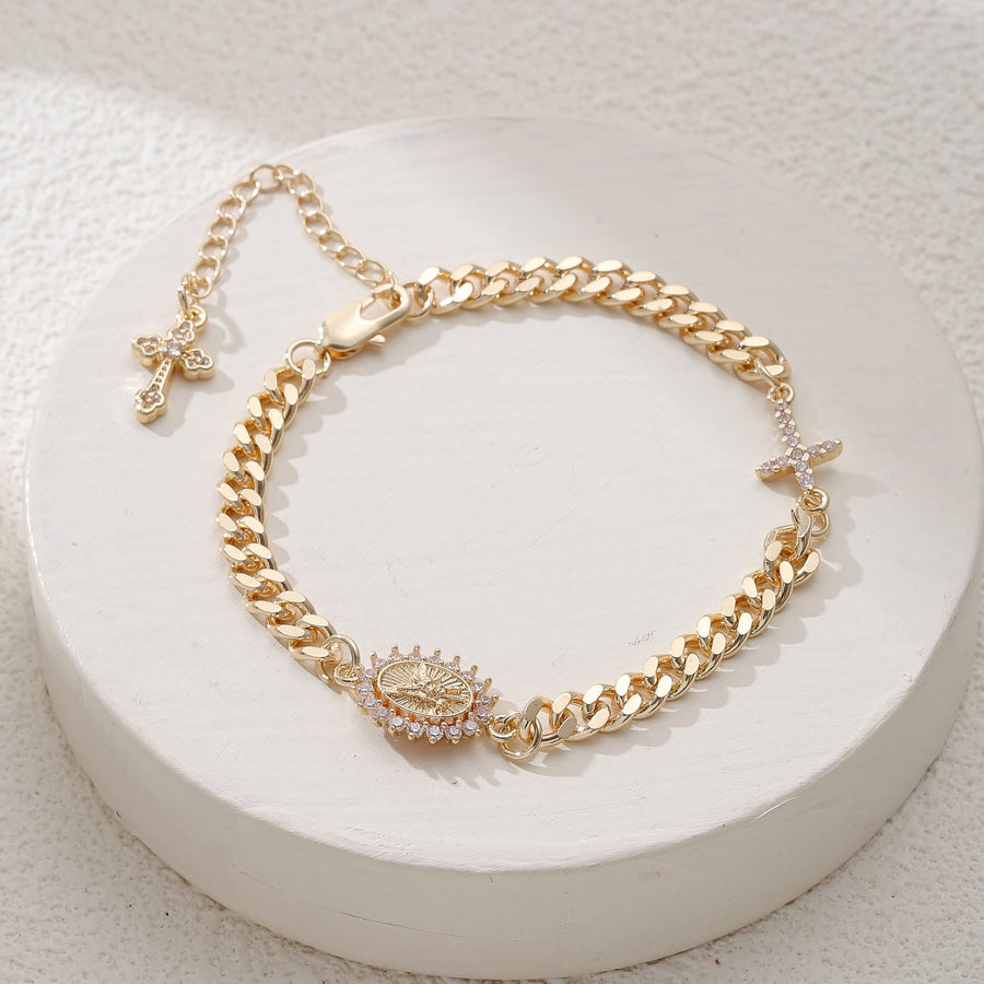 Dainty Cross Accent Portrait Cuban Bracelet: Meaningful Sacred Wrist Accessory
