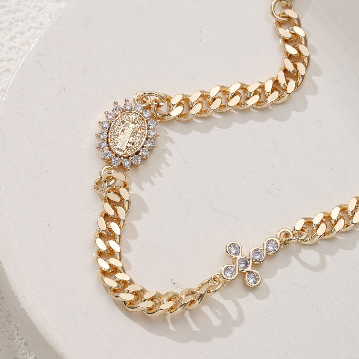 Dainty Cross Accent Portrait Cuban Bracelet: Meaningful Sacred Wrist Accessory