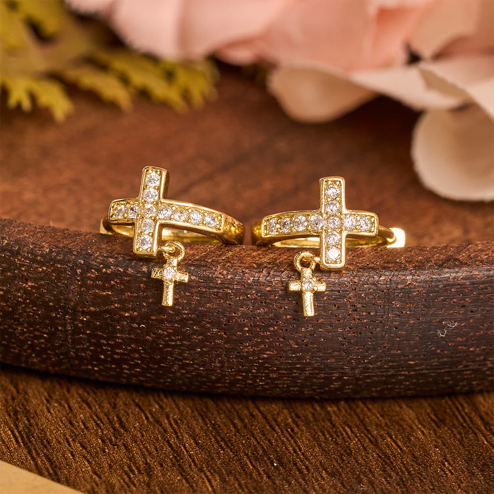 Double Cross Paved Crystal Hoop Earrings: Emblem of Gentle Heavenly Blessings