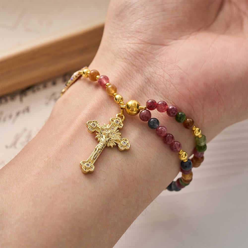 Magnetic Strawberry Agate Rosary Bracelet: Emblem of Divine Grace & Purity