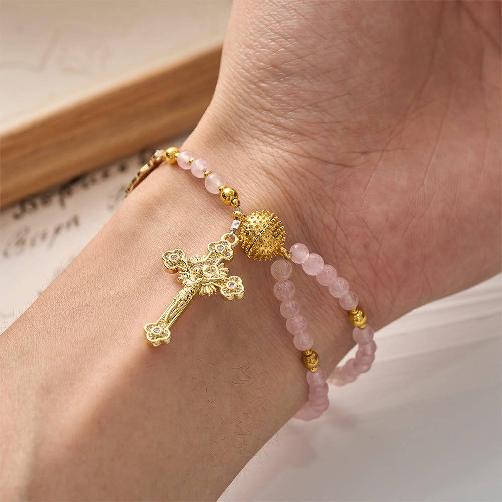 Magnetic Strawberry Agate Rosary Bracelet: Emblem of Divine Grace & Purity