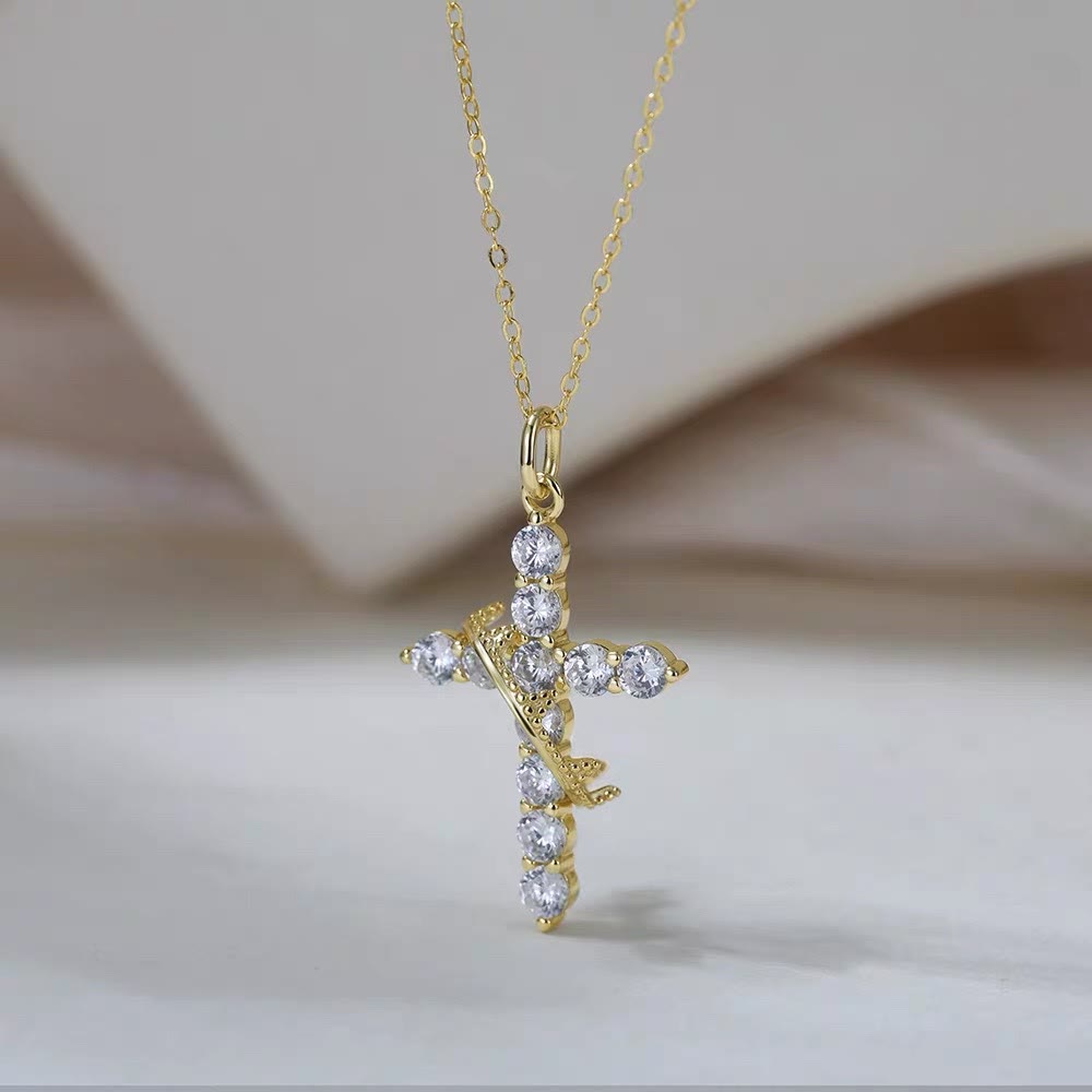 Sparkling Stone Wrapped Ring Cross Necklace: Emblem of Pure Heavenly Grace
