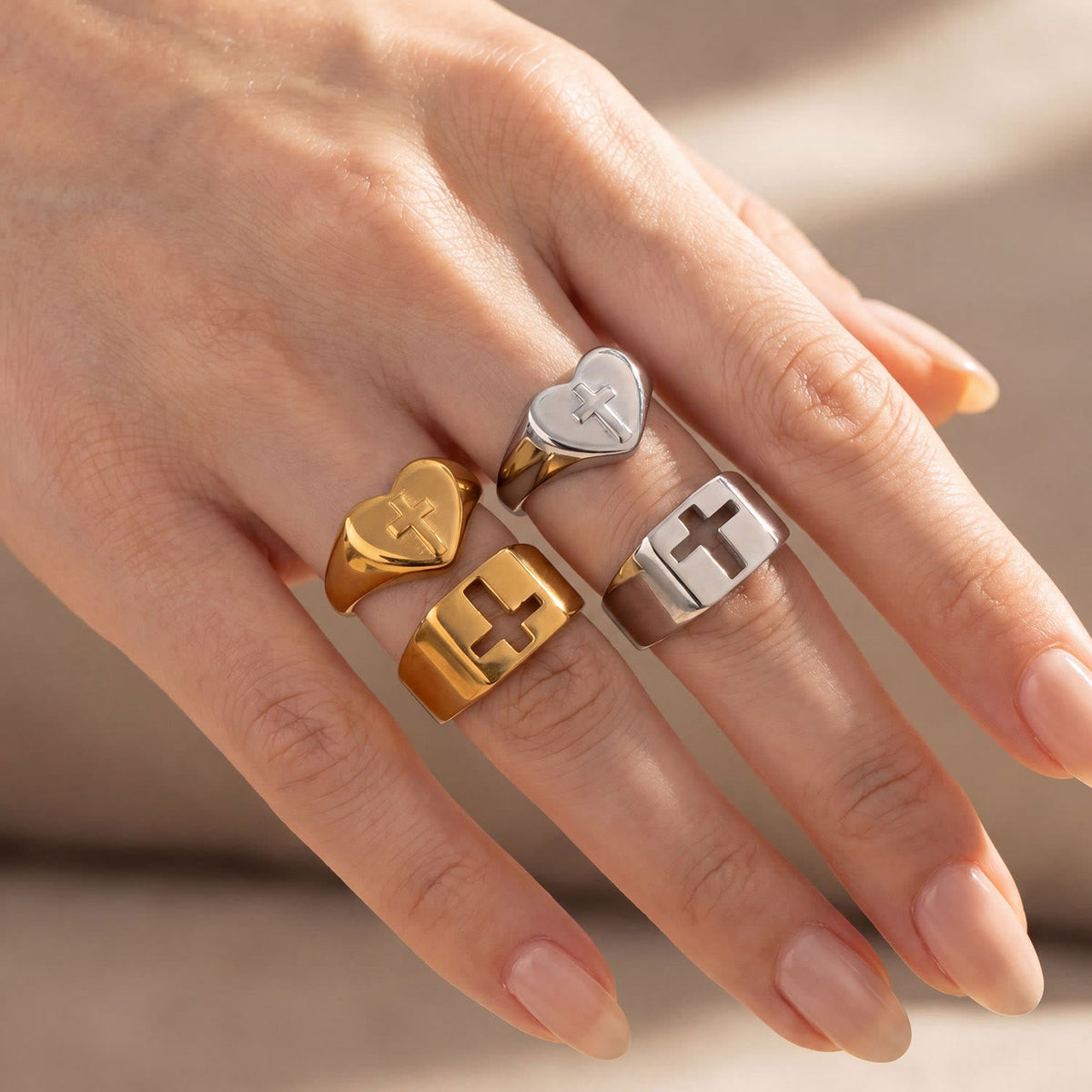 Minimalist Stackable Cross Band Ring: Token of Unfailing Celestial Shelter