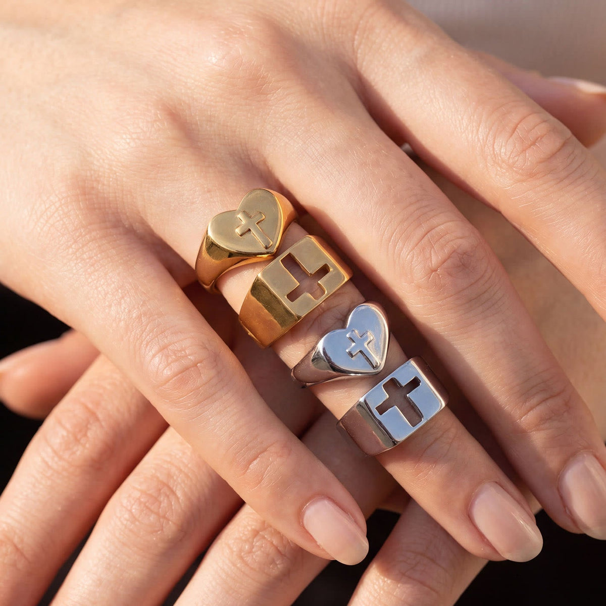 Minimalist Stackable Cross Band Ring: Token of Unfailing Celestial Shelter