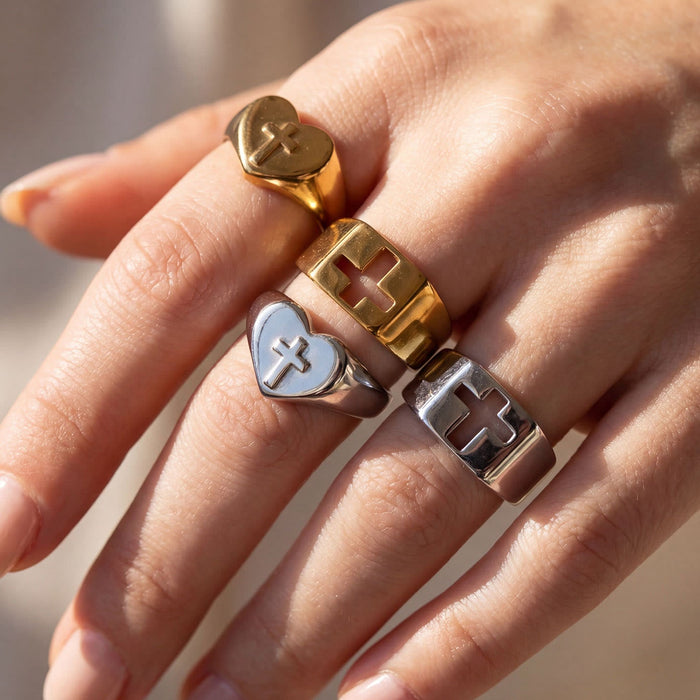 Minimalist Stackable Cross Band Ring: Token of Unfailing Celestial Shelter