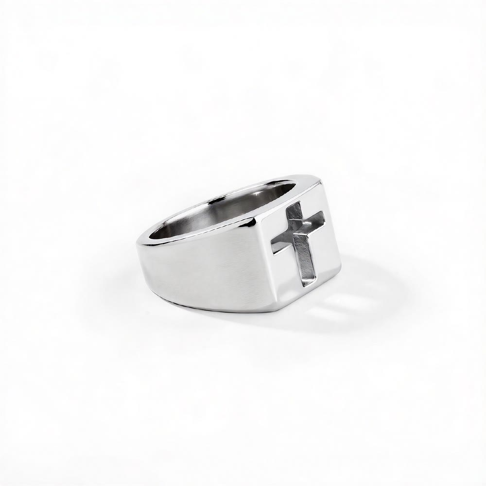 Minimalist Stackable Cross Band Ring: Token of Unfailing Celestial Shelter