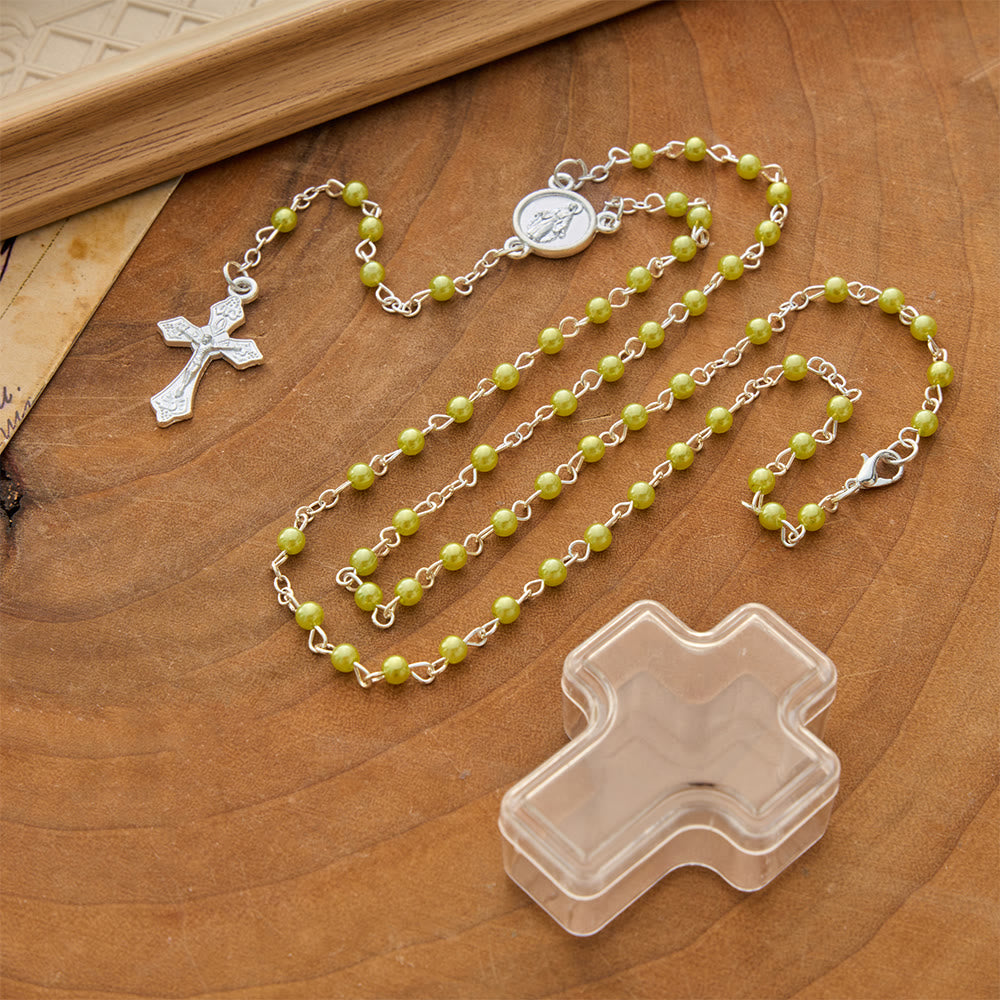 Smooth Bead Metal Chain Rosary With Detailed Crucifix: Emblem of Quiet Heavenly Mercy