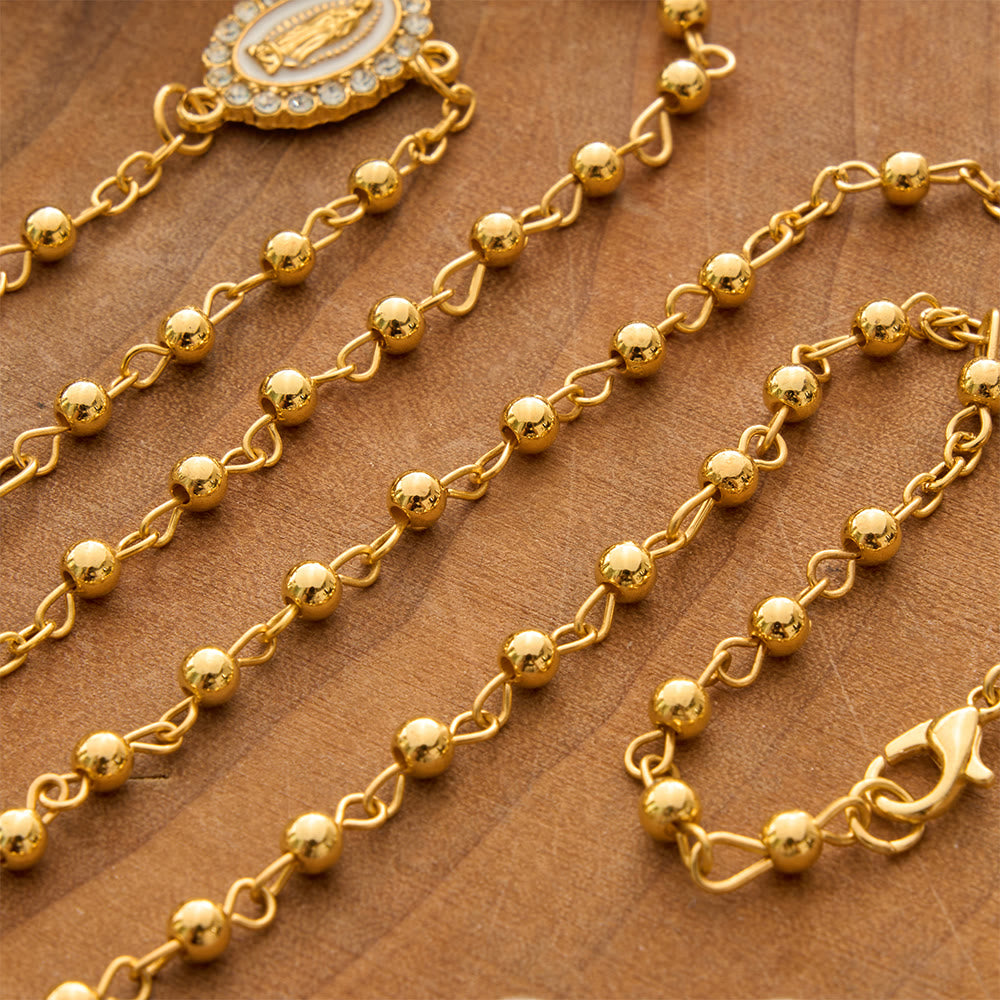 Smooth Bead Metal Chain Rosary With Detailed Crucifix: Emblem of Quiet Heavenly Mercy