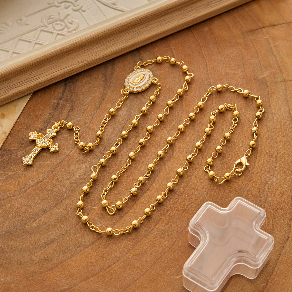 Smooth Bead Metal Chain Rosary With Detailed Crucifix: Emblem of Quiet Heavenly Mercy