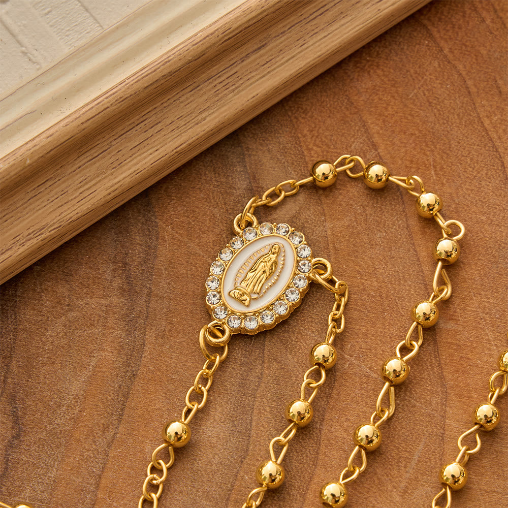 Smooth Bead Metal Chain Rosary With Detailed Crucifix: Emblem of Quiet Heavenly Mercy