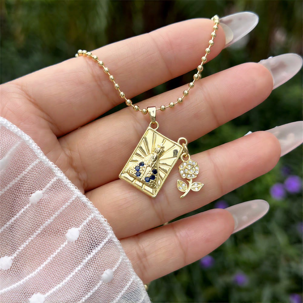 Bead Chain Holy Medallion Cross Necklace: Emblem of Tender Heavenly Comfort