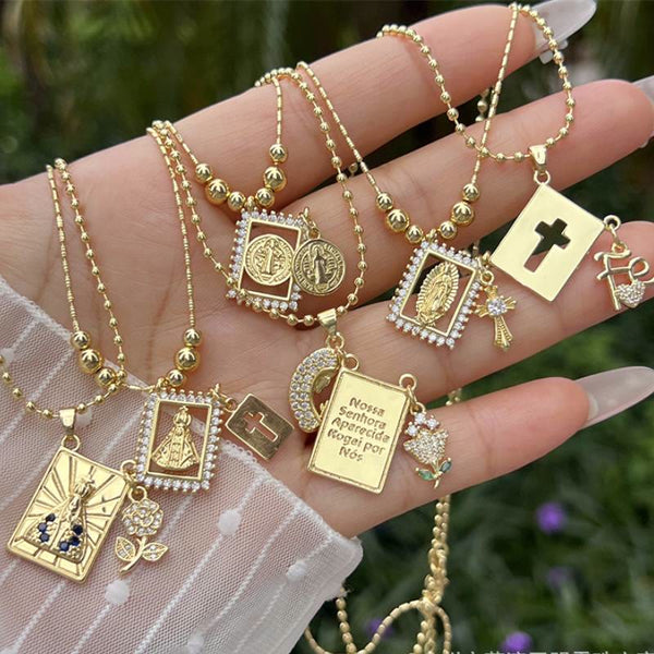 Bead Chain Holy Medallion Cross Necklace: Emblem of Tender Heavenly Comfort