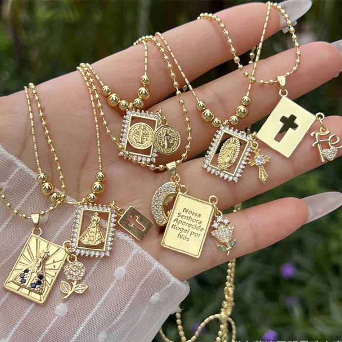 Bead Chain Holy Medallion Cross Necklace: Emblem of Tender Heavenly Comfort