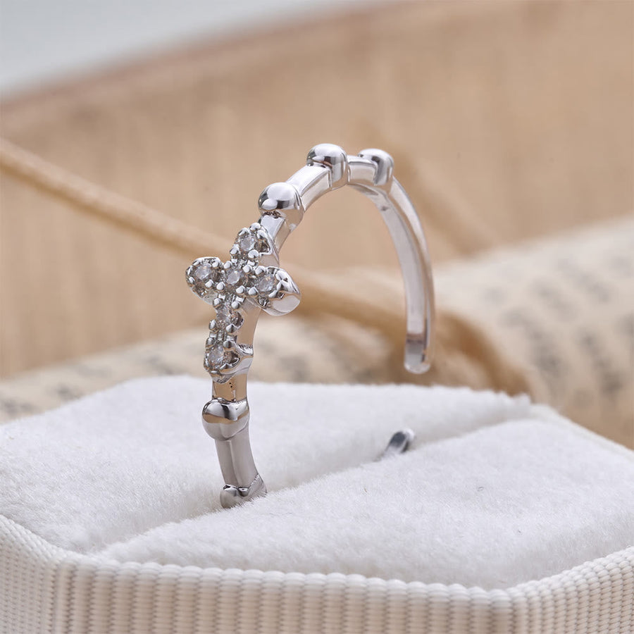 Dainty Segmented Band Sparkling Cross Ring: Token of Steadfast Quiet Hope