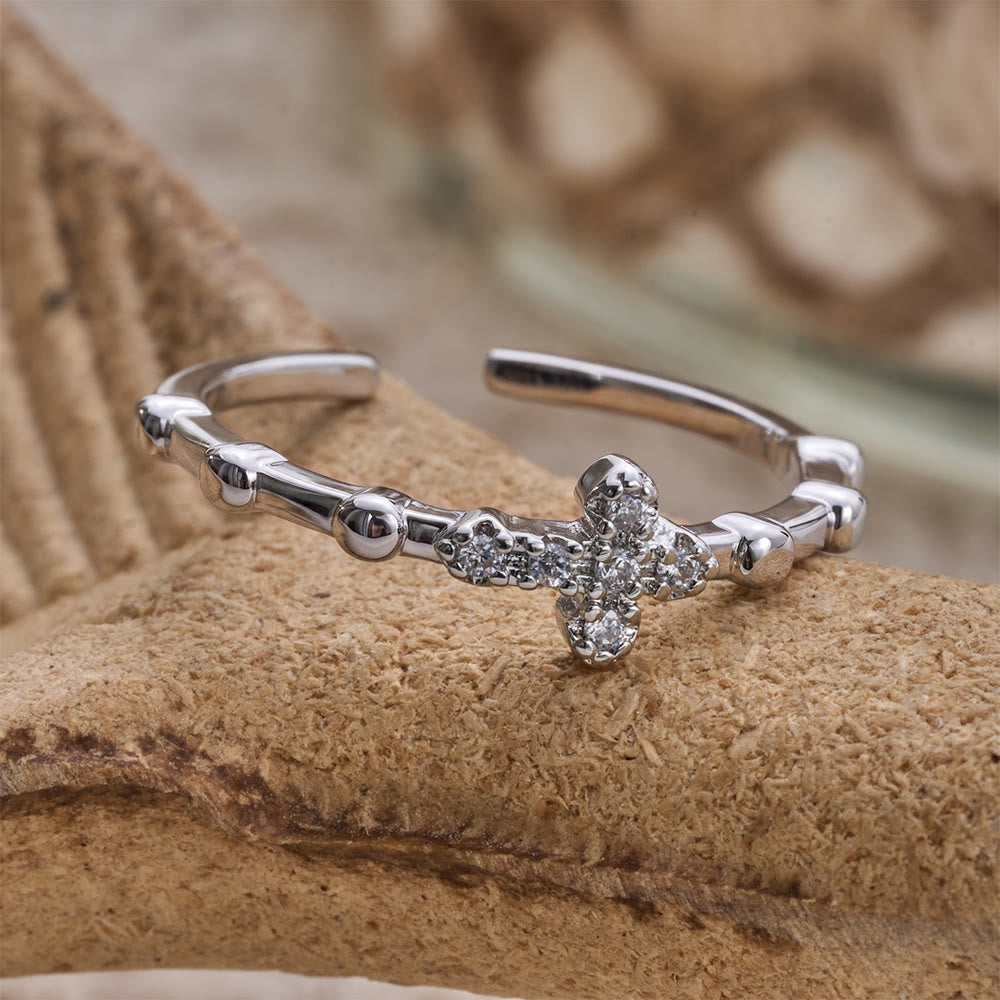 Dainty Segmented Band Sparkling Cross Ring: Token of Steadfast Quiet Hope