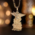 Gold Archangel Pendant Fully Inlaid Clear Stones