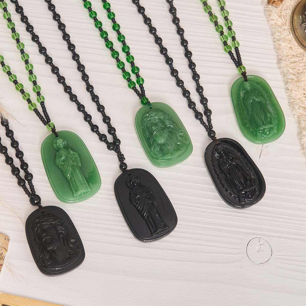 Relief‑Molded Holy Portrait Beaded Necklace: Token of Serene Divine Solace for Daily Devotion