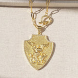 Textured Gold Shield St. Michael Pendant
