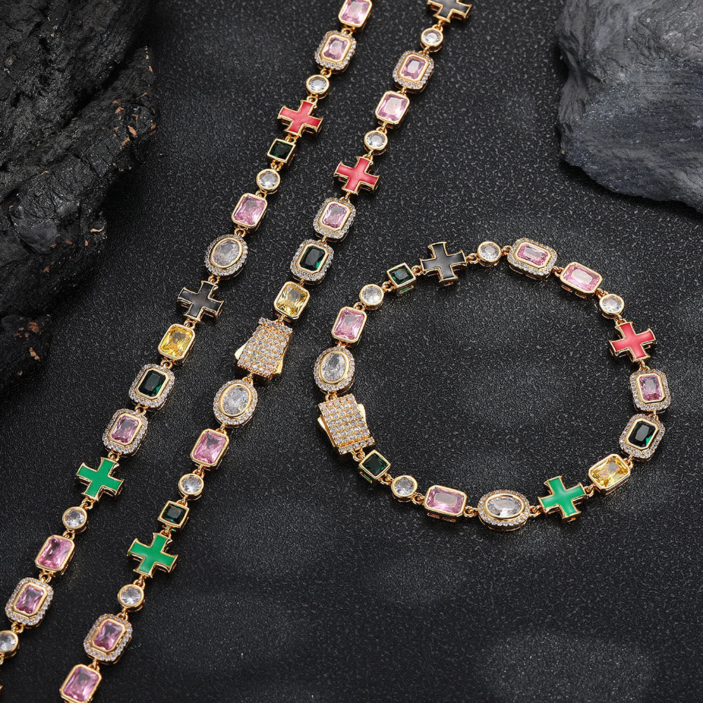 Ornate Multi‑Stone Cross Interlocking Chain: Token of Abiding Watchful Safeguard