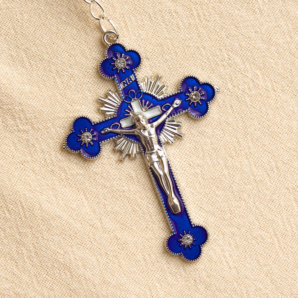 Compact Floral Glass Pocket & Car Rosary With Our Lady Medallion: Emblem of Gentle Heavenly Solace