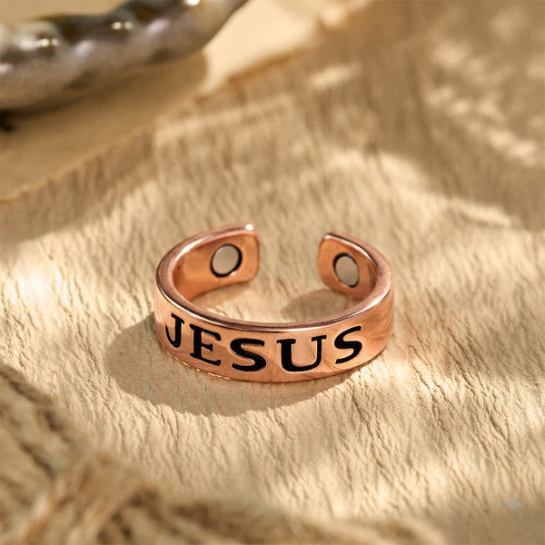 Classic Jesus Engraved Text Open Band Ring: Bearer of Calm Timeless Spiritual Peace