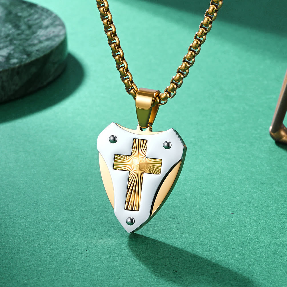 Sturdy Titanium Steel Shield‑Shaped Cross Necklace: Symbol Of Unwavering Spiritual Fortitude