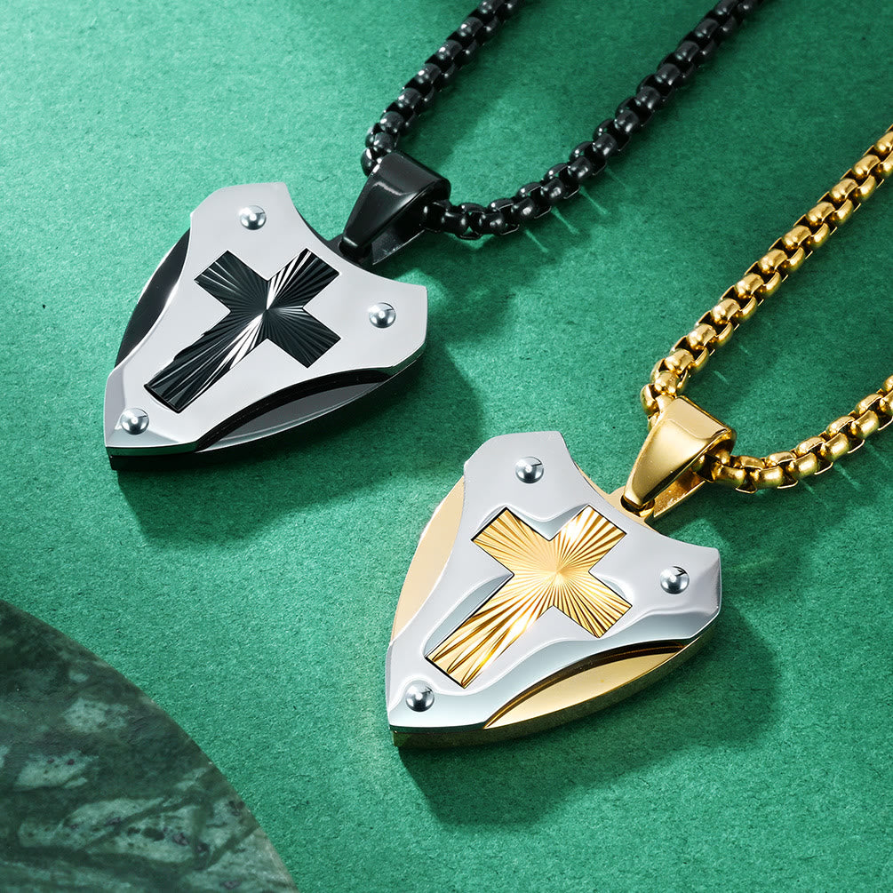Sturdy Titanium Steel Shield‑Shaped Cross Necklace: Symbol Of Unwavering Spiritual Fortitude