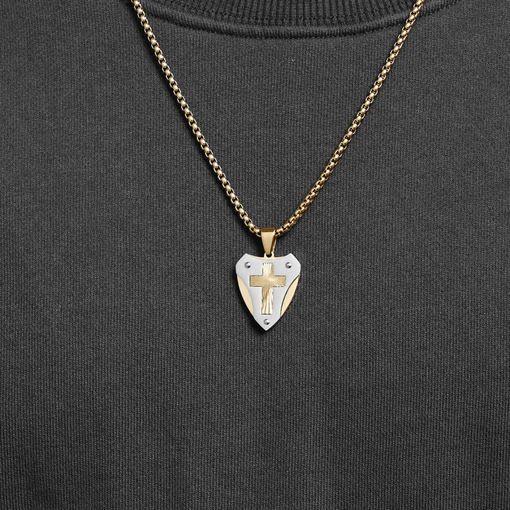 Sturdy Titanium Steel Shield‑Shaped Cross Necklace: Symbol Of Unwavering Spiritual Fortitude
