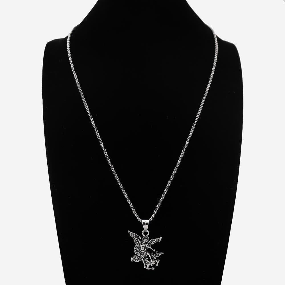 Intricate Sculpted St.Michael Pendant Necklace With Justice Scales: Emblem Of Mighty Heavenly Safeguard