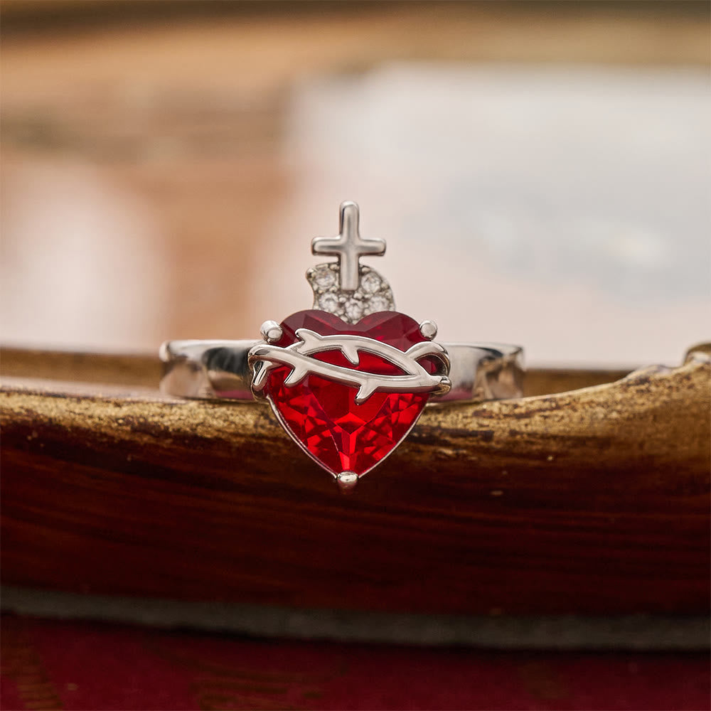 Sculpted Sacred Heart Open Band Ring: Emblem Of Tender Heavenly Shelter