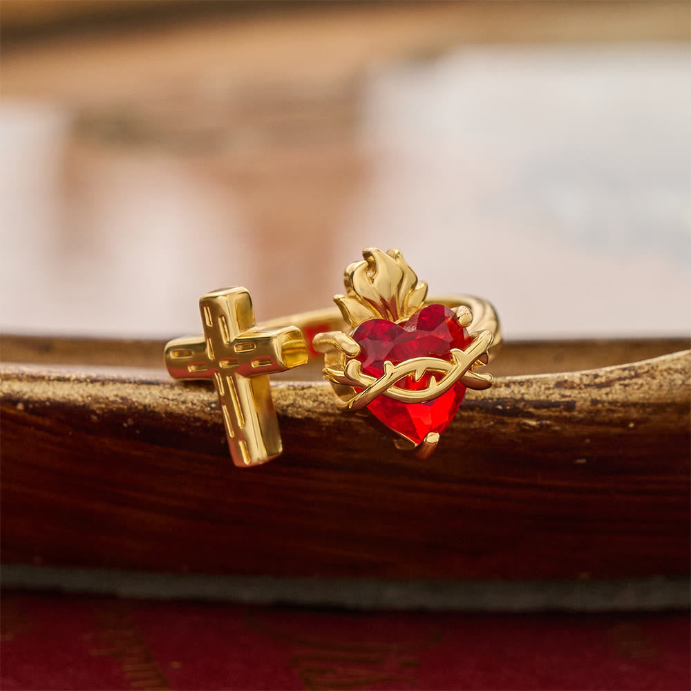 Sculpted Sacred Heart Open Band Ring: Emblem Of Tender Heavenly Shelter