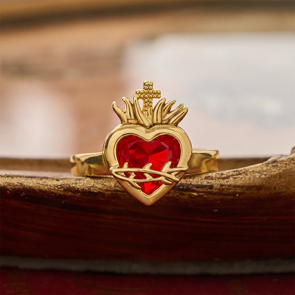 Sculpted Sacred Heart Open Band Ring: Emblem Of Tender Heavenly Shelter