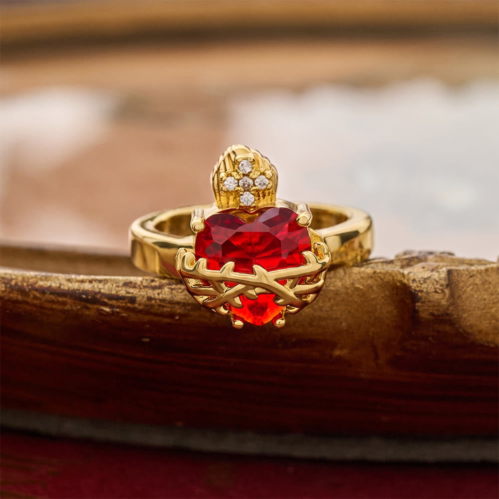 Sculpted Sacred Heart Open Band Ring: Emblem Of Tender Heavenly Shelter