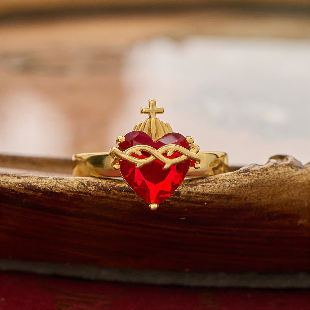 Sculpted Sacred Heart Open Band Ring: Emblem Of Tender Heavenly Shelter