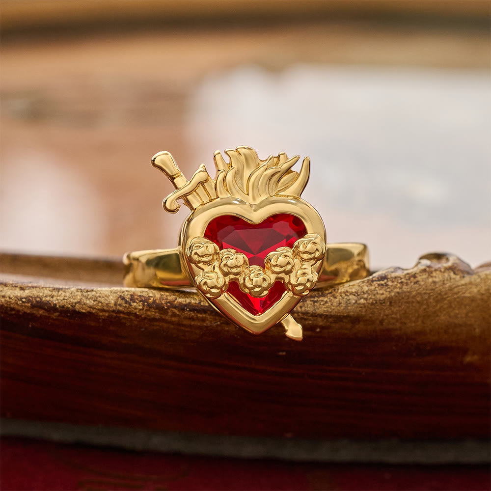 Sculpted Sacred Heart Open Band Ring: Emblem Of Tender Heavenly Shelter