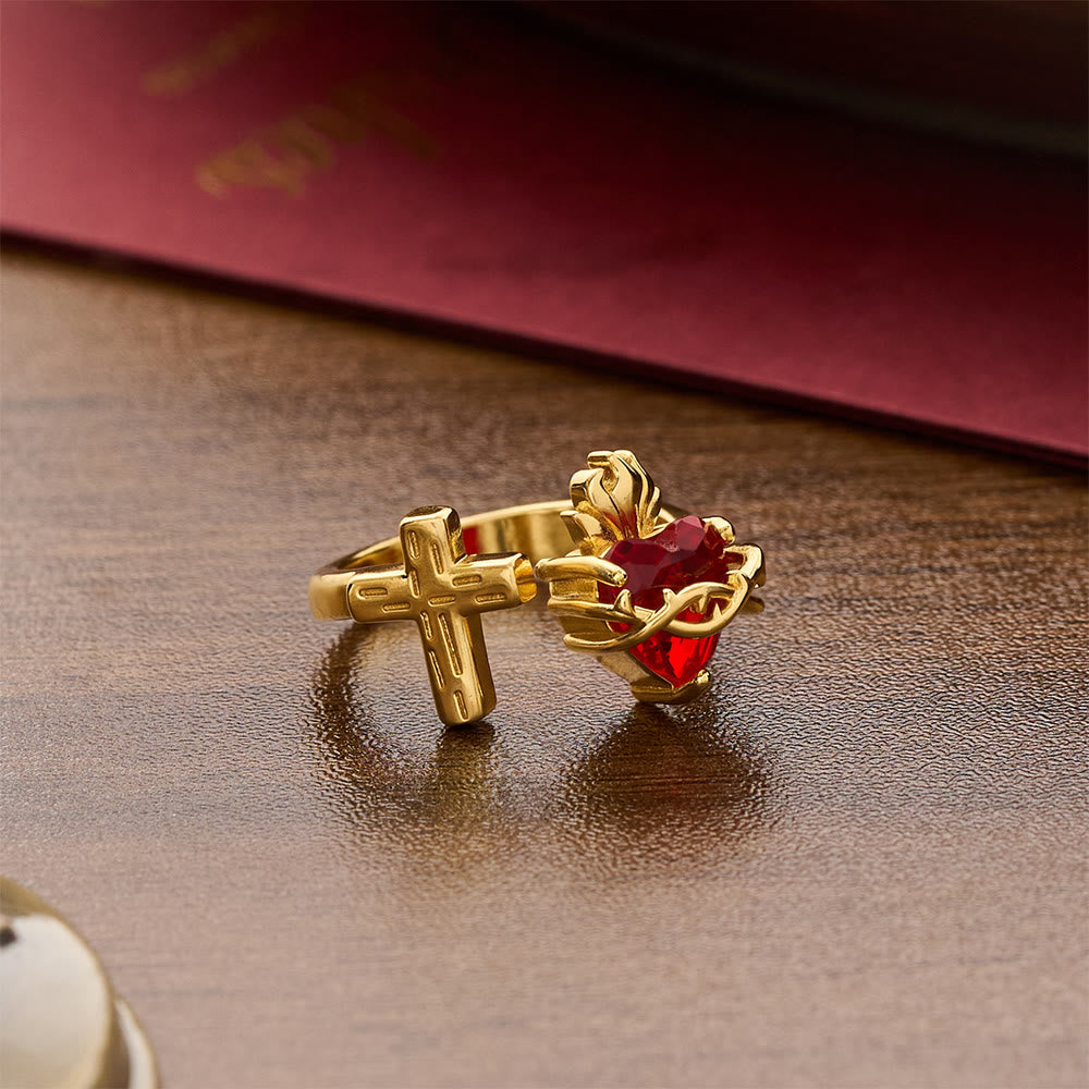 Sculpted Sacred Heart Open Band Ring: Emblem Of Tender Heavenly Shelter