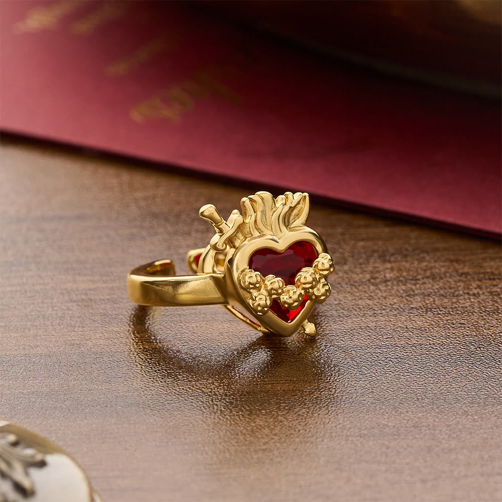 Sculpted Sacred Heart Open Band Ring: Emblem Of Tender Heavenly Shelter