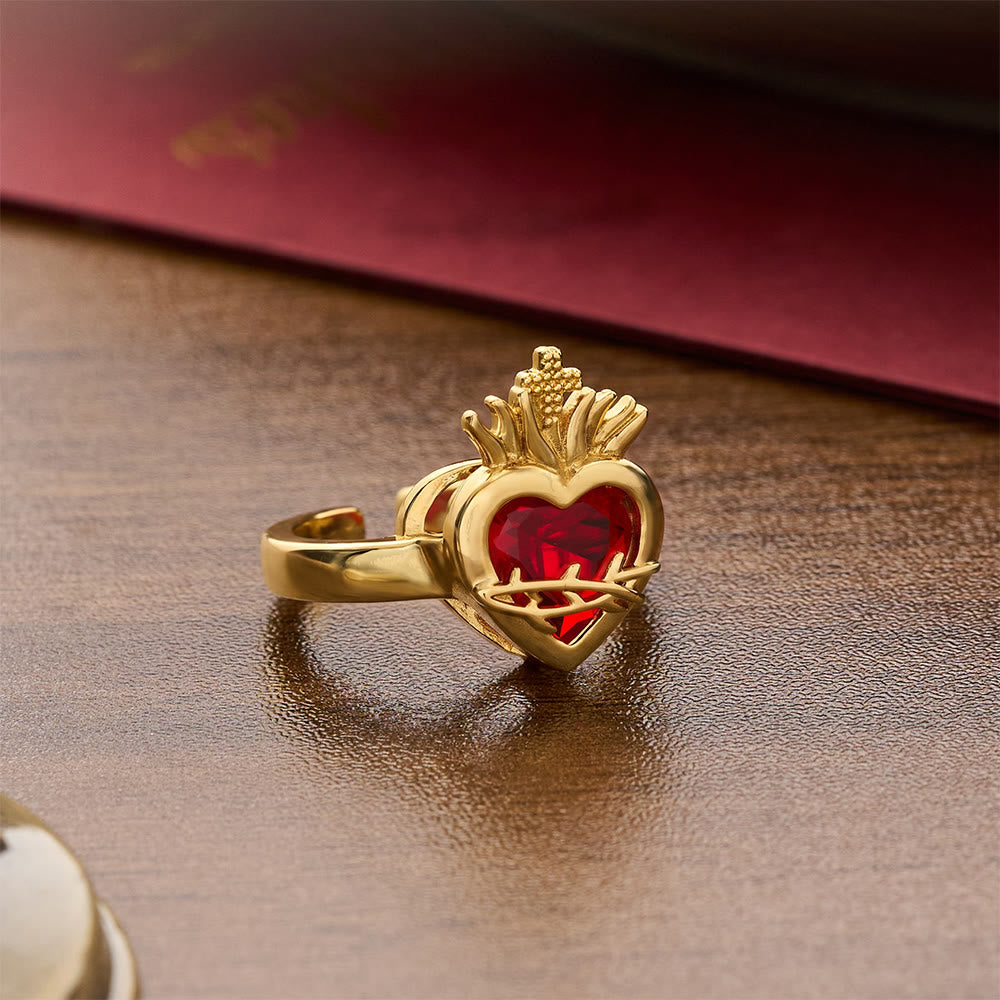 Sculpted Sacred Heart Open Band Ring: Emblem Of Tender Heavenly Shelter