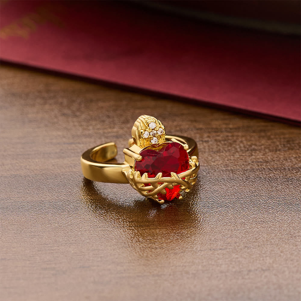 Sculpted Sacred Heart Open Band Ring: Emblem Of Tender Heavenly Shelter