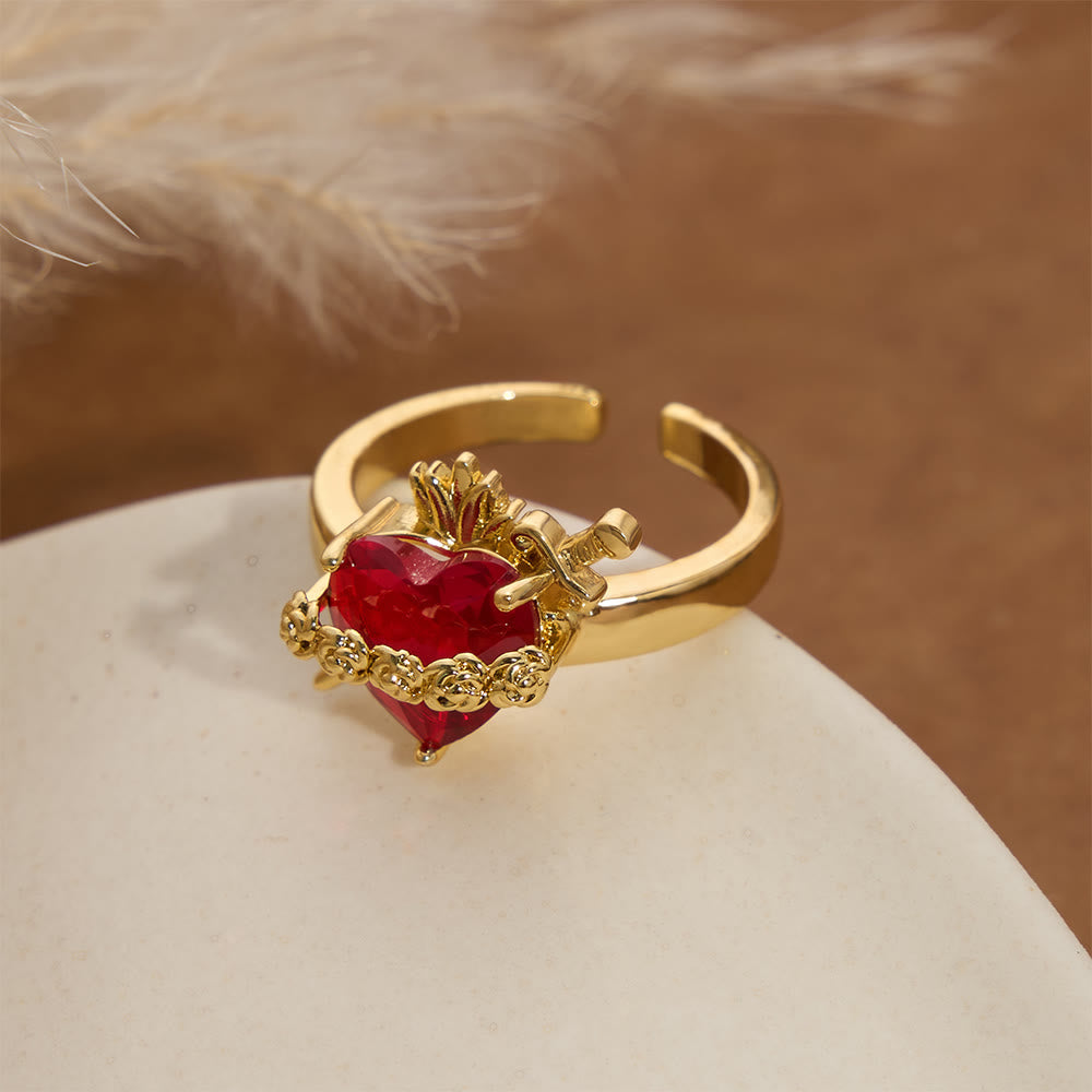 Sculpted Sacred Heart Open Band Ring: Emblem Of Tender Heavenly Shelter
