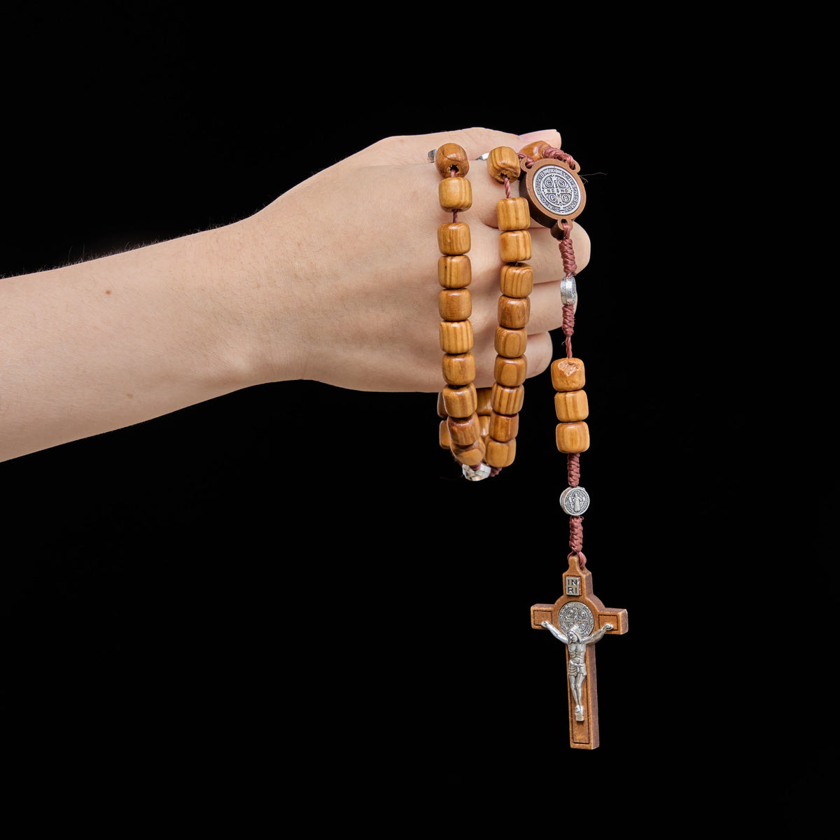 Wooden Bead Rosary With Detailed Crucifix: Emblem of Heavenly Solace