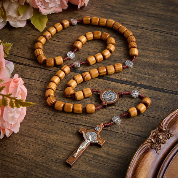 Wooden Bead Rosary With Detailed Crucifix: Emblem of Heavenly Solace