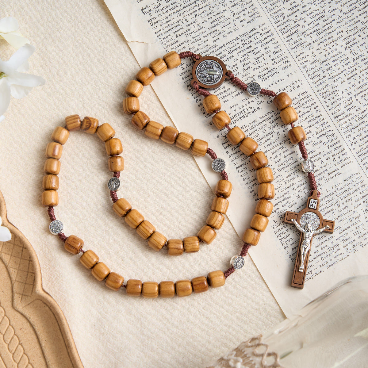 Wooden Bead Rosary With Detailed Crucifix: Emblem of Heavenly Solace