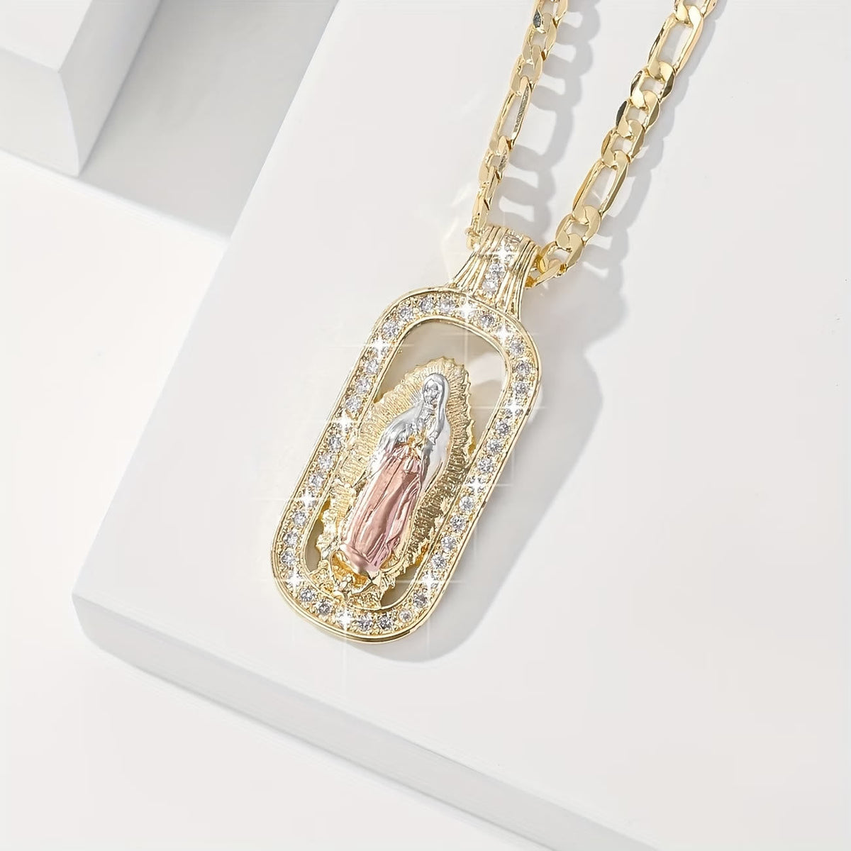 Guadalupe Radiant Halo Pendant Necklace: Emblem of Gentle Heavenly Blessing