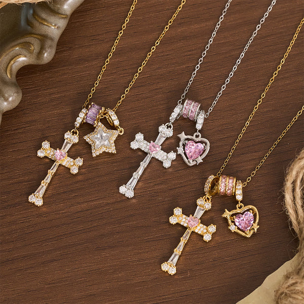 Delicate Paved Crystal Cross Necklace: Emblem of Quiet Celestial Safeguard