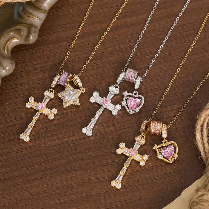 Delicate Paved Crystal Cross Necklace: Emblem of Quiet Celestial Safeguard