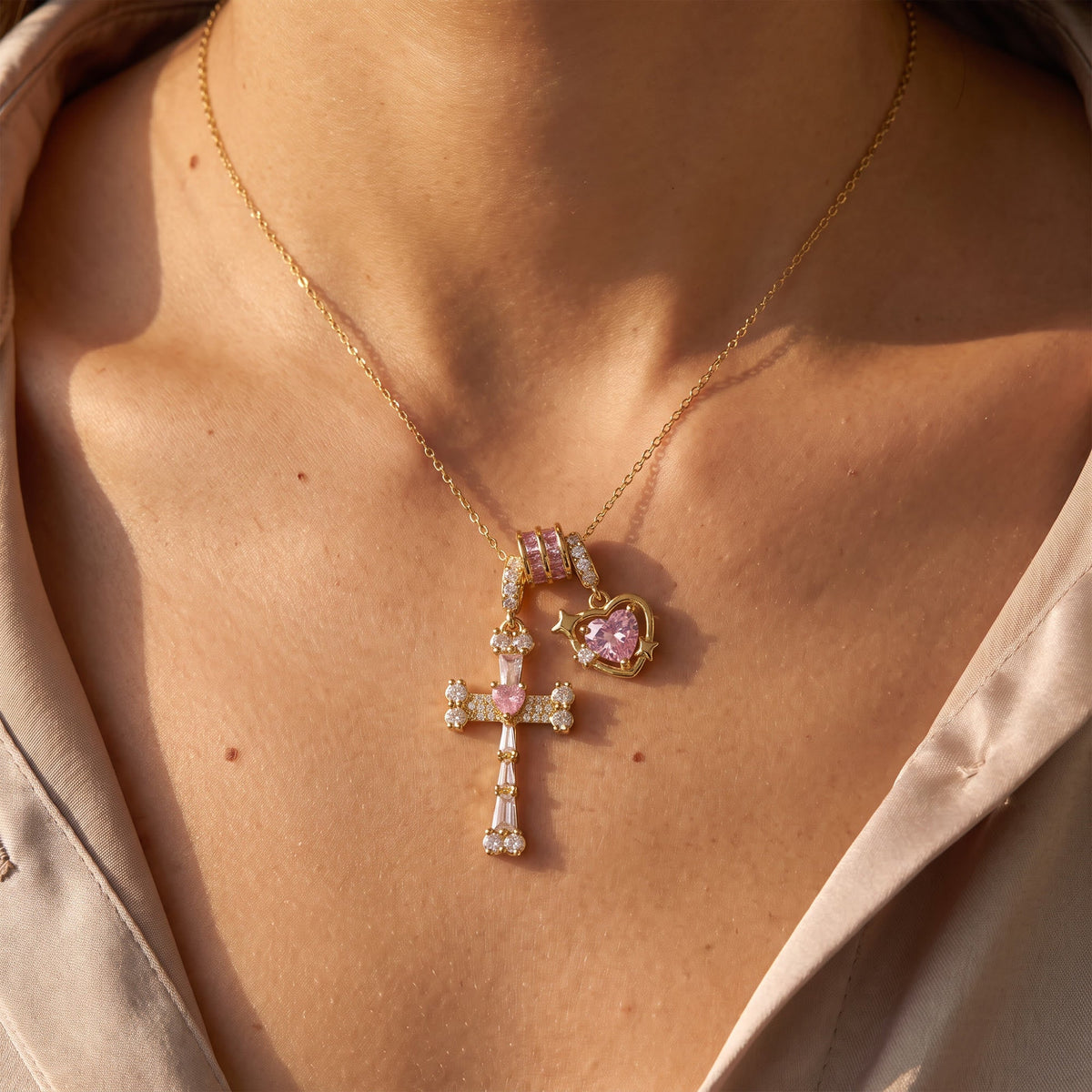 Delicate Paved Crystal Cross Necklace: Emblem of Quiet Celestial Safeguard
