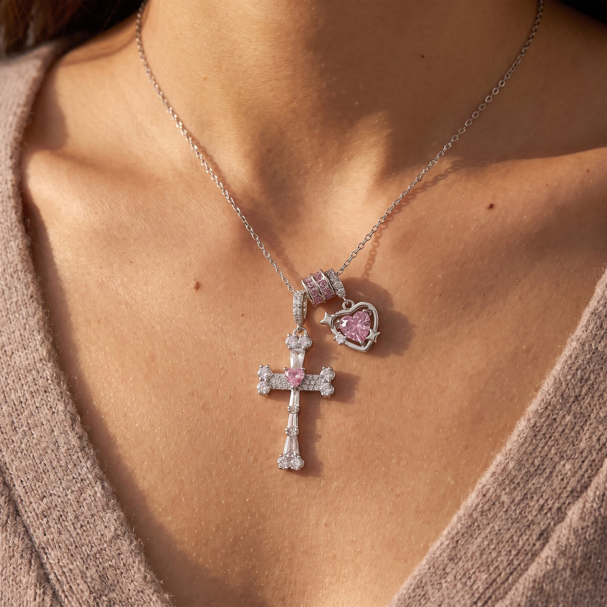 Delicate Paved Crystal Cross Necklace: Emblem of Quiet Celestial Safeguard