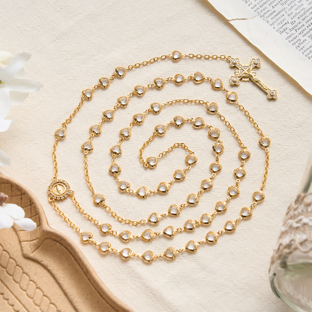 Sparkling Heart‑Shaped Zircon Rosary With Jeweled Cross: Emblem Of Tender Heavenly Affection