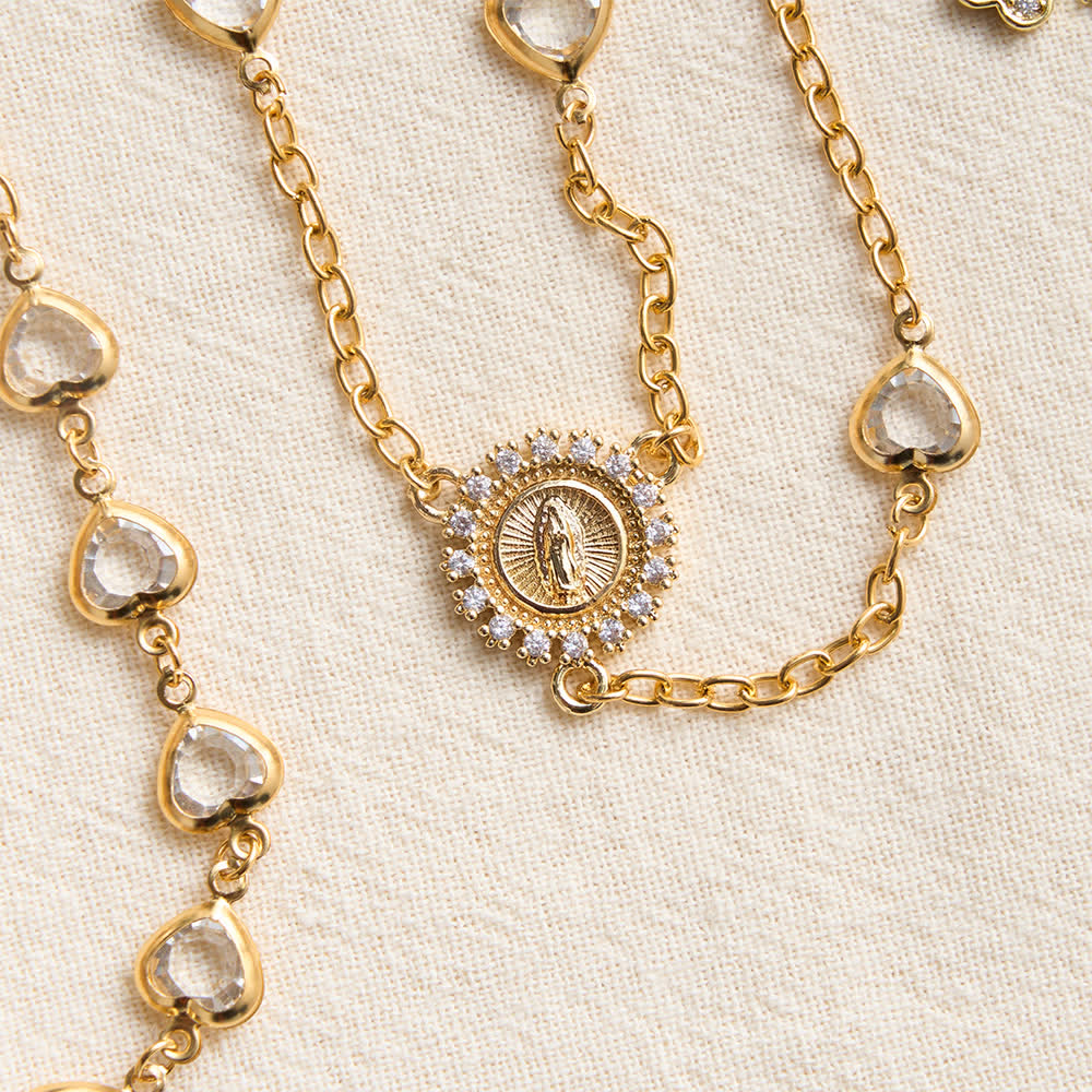 Sparkling Heart‑Shaped Zircon Rosary With Jeweled Cross: Emblem Of Tender Heavenly Affection